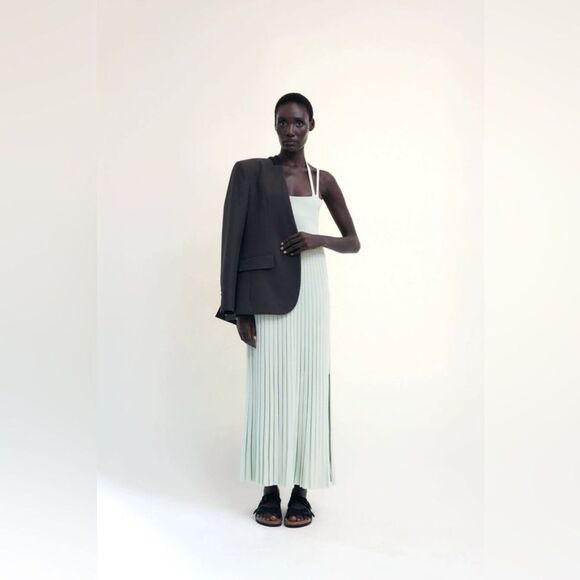 Maria McManus Halter Neck knit Dress in Aegean Green quiet luxury - Picture 4 of 10